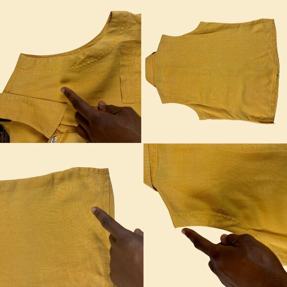 90s Eddie Bauer linen vest, size M vintage womens yellow button down top - Picture 5 of 9
